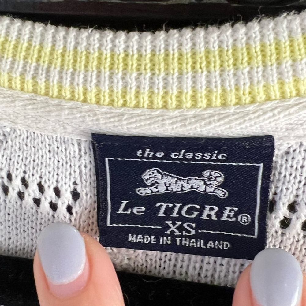Le Tigre White Yellow Crew Neck Sweater with Cable Knit 100% Cotton preppy Sport - Picture 5 of 8